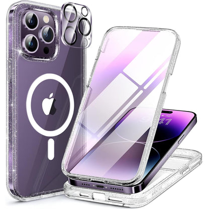 Miracase Magnetic for iPhone 15 Pro Max Case 6.7'' [Compatible with Magsafe] Full-Body Drop Proof Bumper Phone Case for iPhone 15 Pro Max with Built-in 9H Tempered Glass Screen Protector,Black