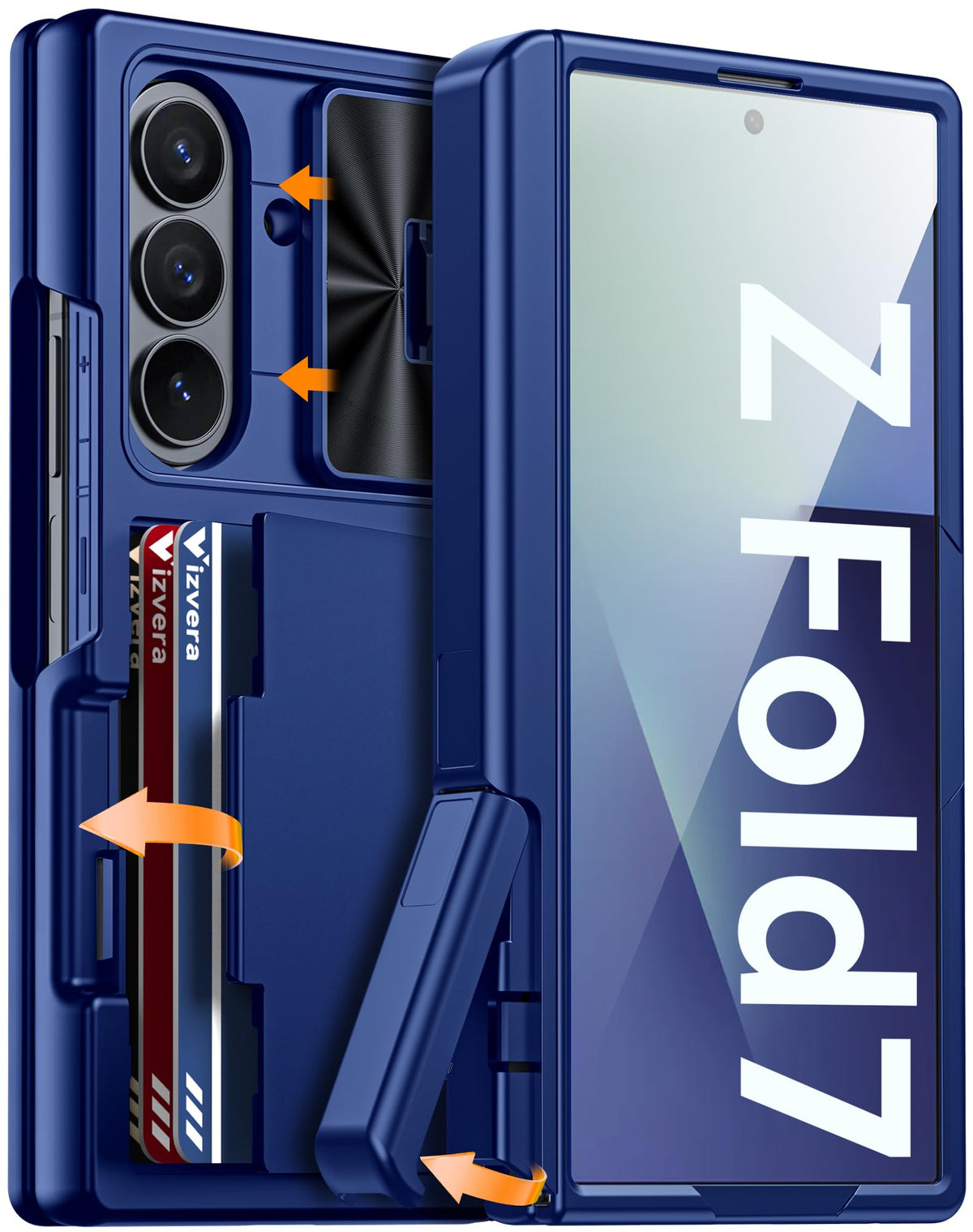 Vizvera for Samsung Galaxy Z Fold 7 Case RFID Wallet with Cards Holder [Hinge Cover] [Camera Cover] Shockproof Silicone Protective Phone Case for Z Fold 7 2025-Black