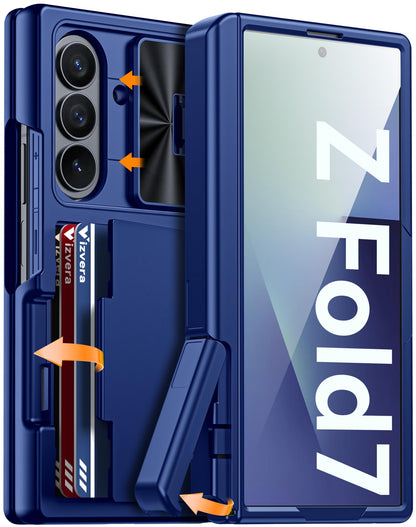 Vizvera for Samsung Galaxy Z Fold 7 Case RFID Wallet with Cards Holder [Hinge Cover] [Camera Cover] Shockproof Silicone Protective Phone Case for Z Fold 7 2025-Black