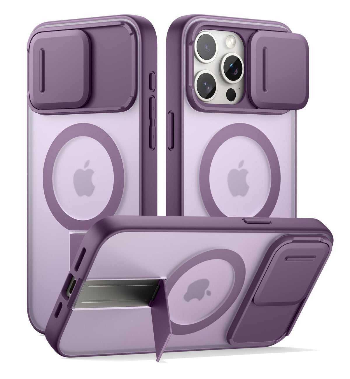 SURITCH for iPhone 15 Case, Compatible with MagSafe, Built-in Kickstand & Camera Cover & Translucent Back, Shockproof Rugged Protective Phone Cover 6.1 Inch, Black