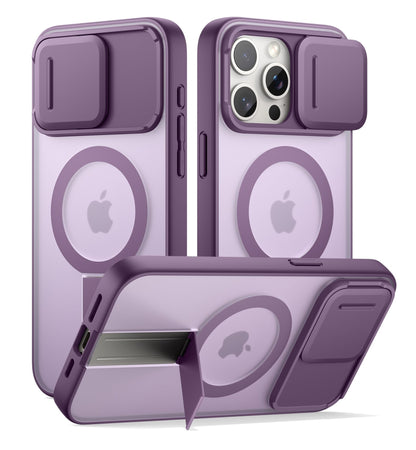 SURITCH for iPhone 15 Case, Compatible with MagSafe, Built-in Kickstand & Camera Cover & Translucent Back, Shockproof Rugged Protective Phone Cover 6.1 Inch, Black