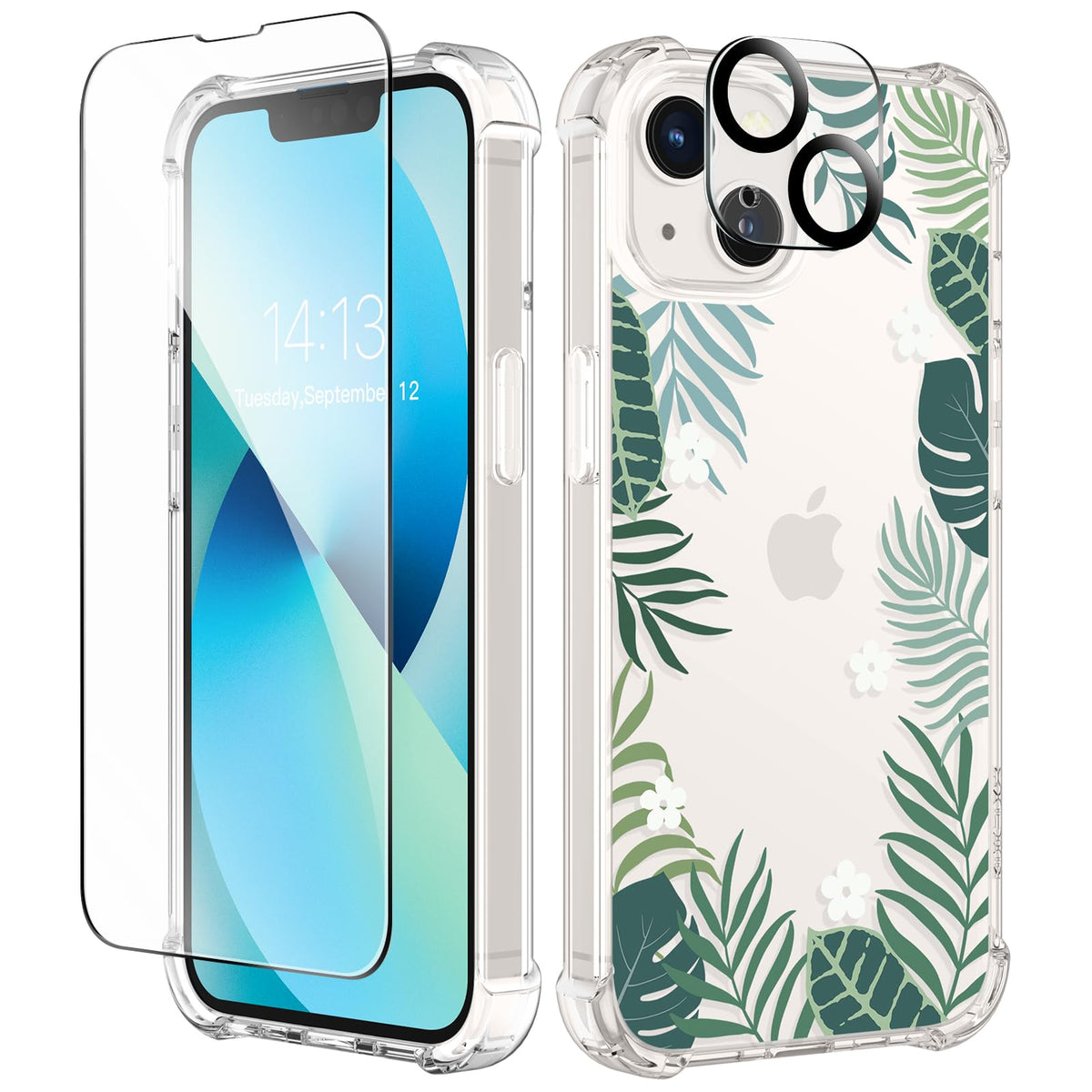 GVIEWIN for iPhone 14 Case Floral, Screen Protector & Camera Lens Protector