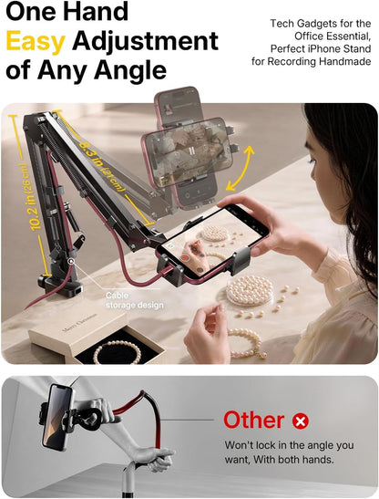 LISEN Cell Phone Holder for Bed Desk, Overhead Phone Mount iPhone Recording