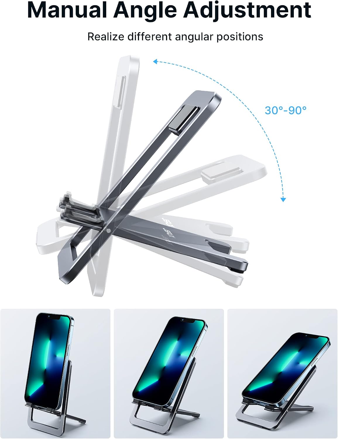 JSAUX Fold-Flat Cell Phone Stand 2-Pack, Adjustable Desk Holder-Gray