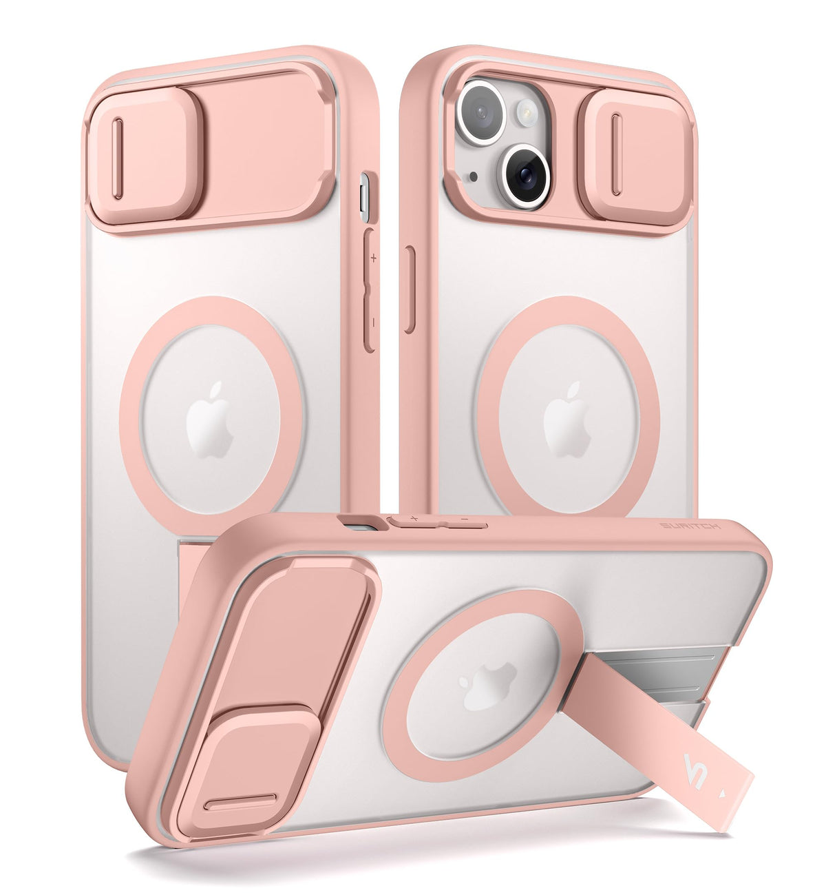 SURITCH for iPhone 15 Case, Compatible with MagSafe, Built-in Kickstand & Camera Cover & Translucent Back, Shockproof Rugged Protective Phone Cover 6.1 Inch, Black