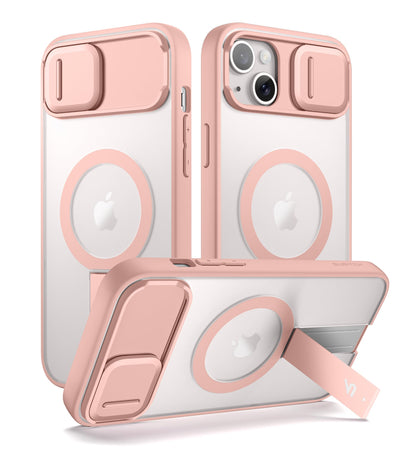 SURITCH for iPhone 15 Case, Compatible with MagSafe, Built-in Kickstand & Camera Cover & Translucent Back, Shockproof Rugged Protective Phone Cover 6.1 Inch, Black