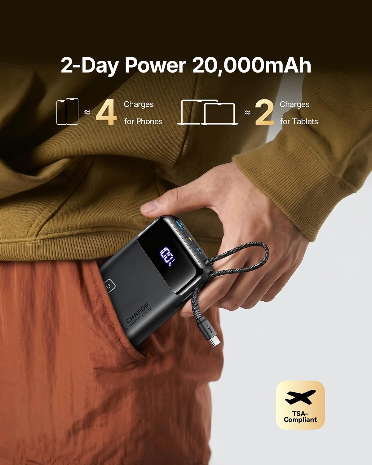 INIU Portable Charger, Smaller 45W Fast Charging Power Bank, 20000mAh Black