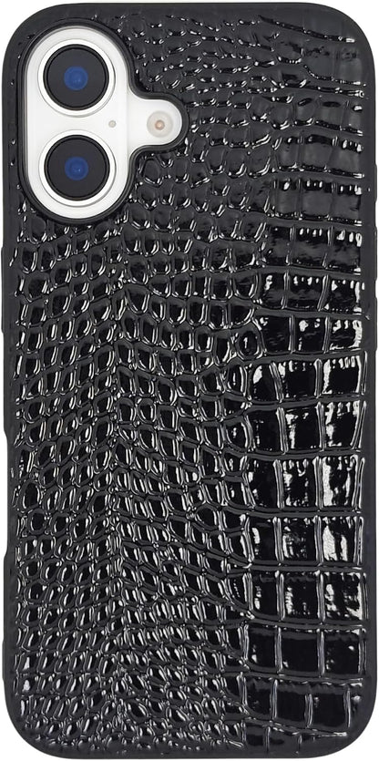Compatible with iPhone 16 Pro Max Case for Women, Crocodile Synthetic Patent Leather Cover, Classic Fashion for iPhone16 Pro Max 2024 6.9 Inch - Black