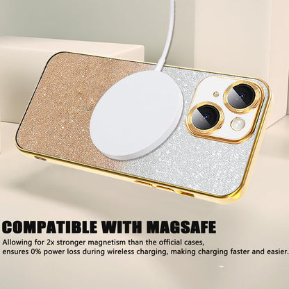 Misscase for iPhone 14 Magnetic Glitter Case Compatible with MagSafe,Full Protection Slim Shockproof Anti-Scratch Case with Camera Lens Protector Logo View Dust-Proof Net for Women Gold