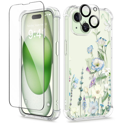 GVIEWIN for iPhone 14 Case Floral, Screen Protector & Camera Lens Protector