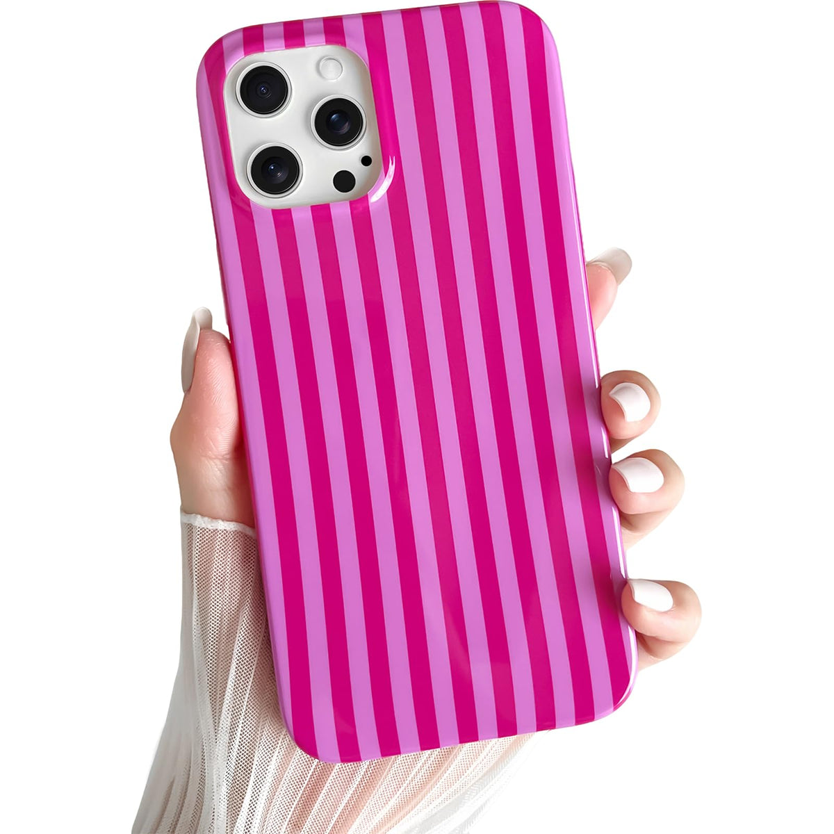 Yeddabox for iPhone 16 Pro Case Cute Striped Phone Case Soft TPU Slim Shockproof Phone Cover for Women Girls, Pink and Yellow