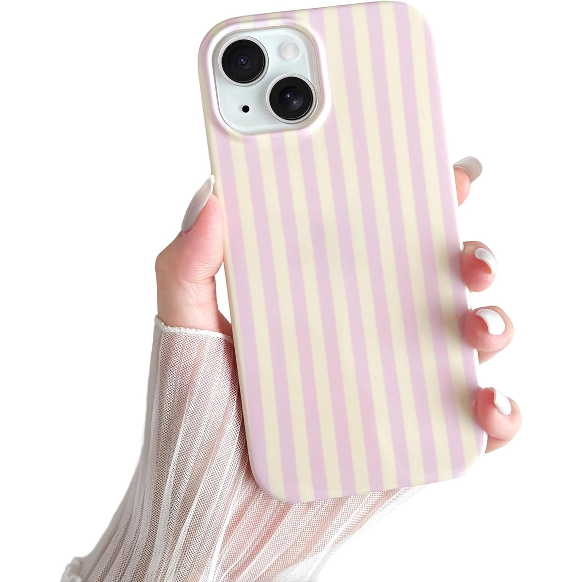 Yeddabox for iPhone 16 Pro Case Cute Striped Phone Case Soft TPU Slim Shockproof Phone Cover for Women Girls, Pink and Yellow