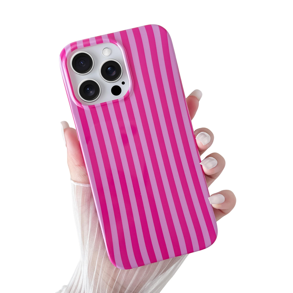 Yeddabox for iPhone 16 Pro Case Cute Striped Phone Case Soft TPU Slim Shockproof Phone Cover for Women Girls, Pink and Yellow