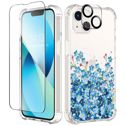 GVIEWIN for iPhone 14 Case Floral, Screen Protector & Camera Lens Protector