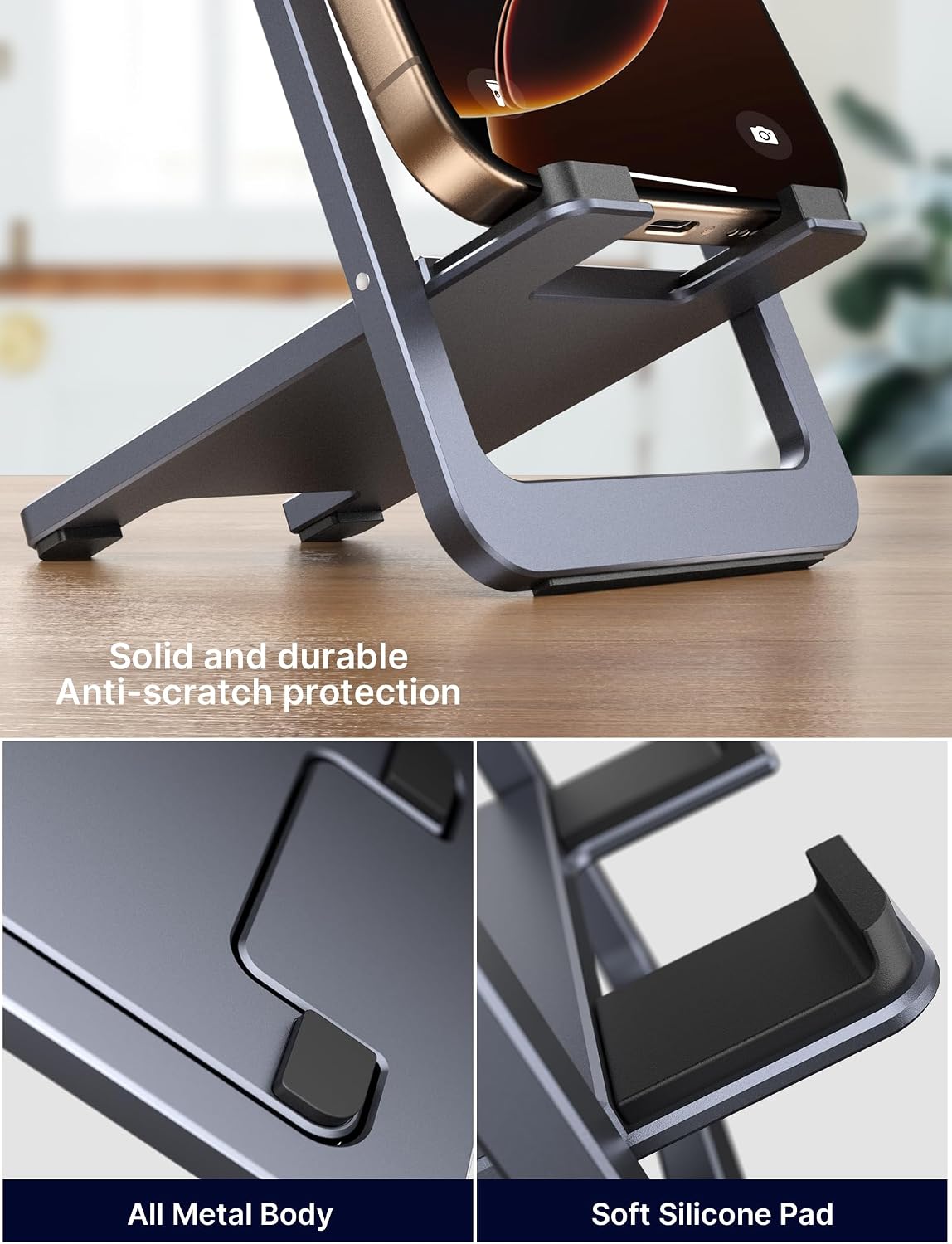 JSAUX Fold-Flat Cell Phone Stand 2-Pack, Adjustable Desk Holder-Gray
