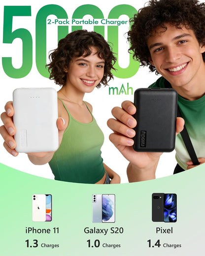 Miady 2-Pack Small Portable Charger 5000mAh Power Bank Travel Battery Pack