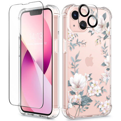 GVIEWIN for iPhone 14 Case Floral, Screen Protector & Camera Lens Protector