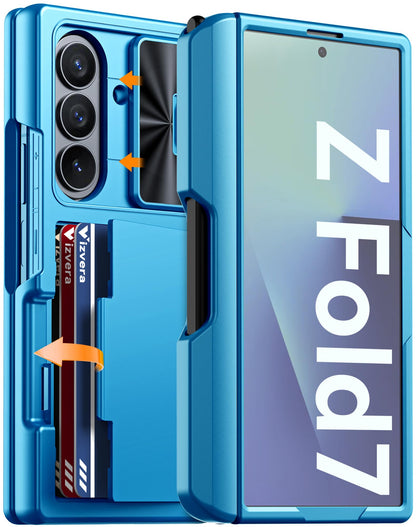 Vizvera for Samsung Galaxy Z Fold 7 Case RFID Wallet with Cards Holder [Hinge Cover] [Camera Cover] Shockproof Silicone Protective Phone Case for Z Fold 7 2025-Black