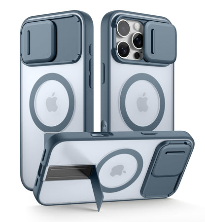 SURITCH for iPhone 15 Case, Compatible with MagSafe, Built-in Kickstand & Camera Cover & Translucent Back, Shockproof Rugged Protective Phone Cover 6.1 Inch, Black