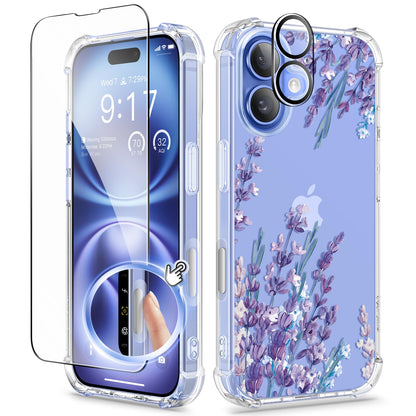 GVIEWIN for iPhone 14 Case Floral, Screen Protector & Camera Lens Protector