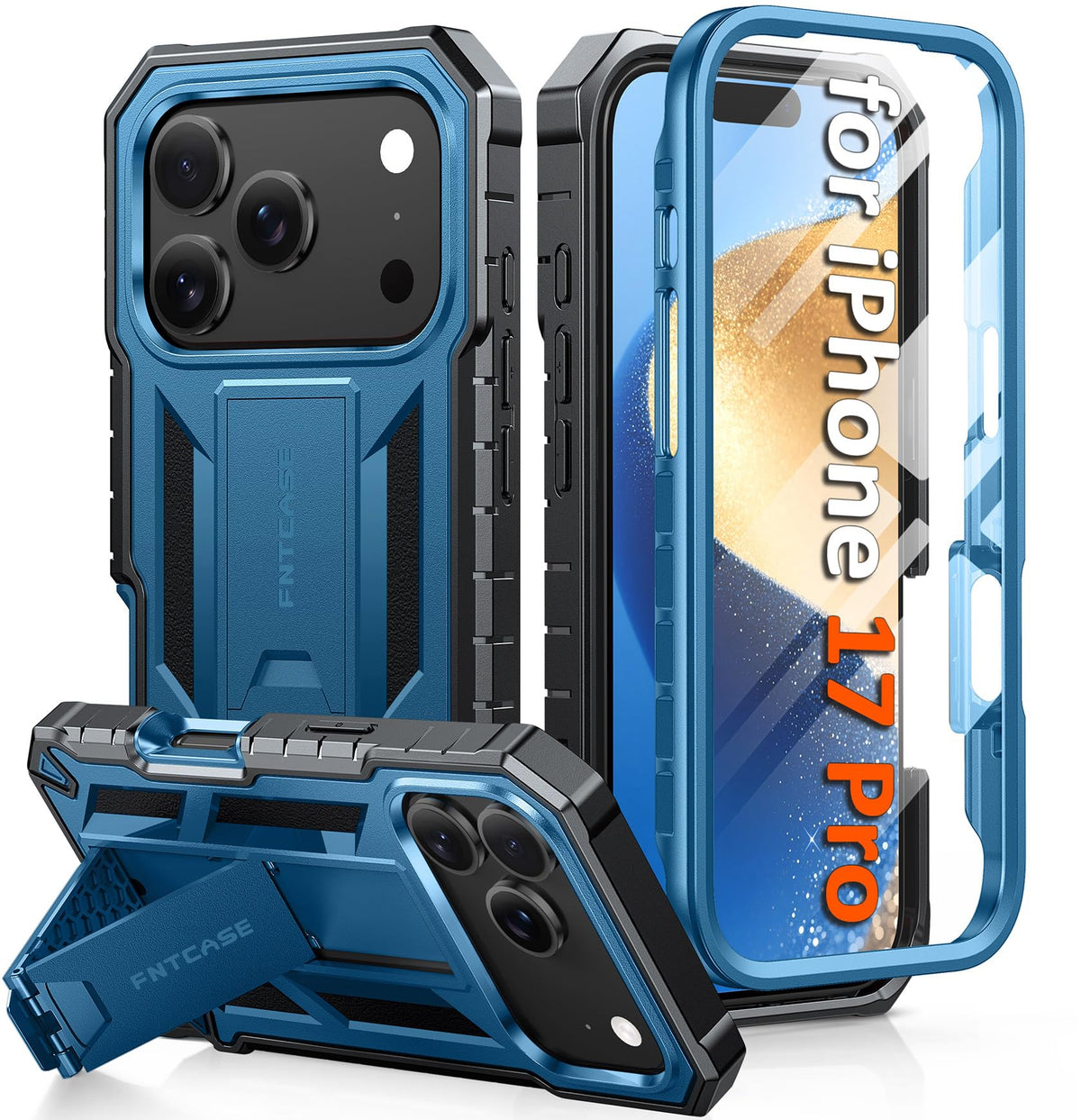 FNTCASE for iPhone 17e Case with Built-in Screen Protector and Kickstand