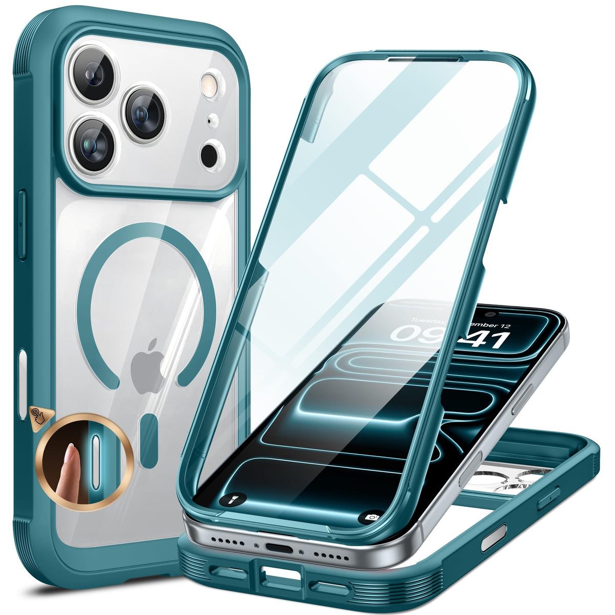 Miracase Magnetic for iPhone 15 Pro Max Case 6.7'' [Compatible with Magsafe] Full-Body Drop Proof Bumper Phone Case for iPhone 15 Pro Max with Built-in 9H Tempered Glass Screen Protector,Black