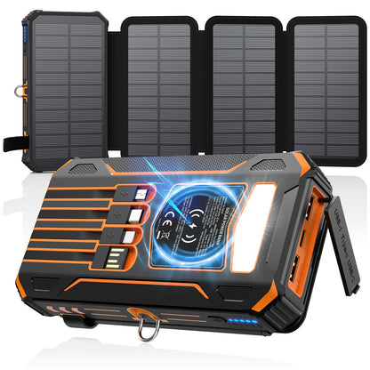 SOARAISE Solar Power Bank 48000mAh Wireless Portable Charger with 4 Cables