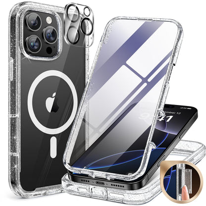 Miracase Magnetic for iPhone 15 Pro Max Case 6.7'' [Compatible with Magsafe] Full-Body Drop Proof Bumper Phone Case for iPhone 15 Pro Max with Built-in 9H Tempered Glass Screen Protector,Black