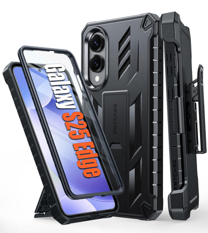 FNTCASE for Samsung Galaxy S25-FE Case with Belt Clip and Kickstand Black