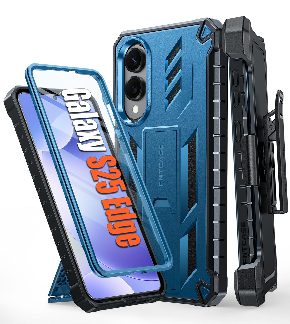 FNTCASE for Samsung Galaxy S25-FE Case with Belt Clip and Kickstand Black
