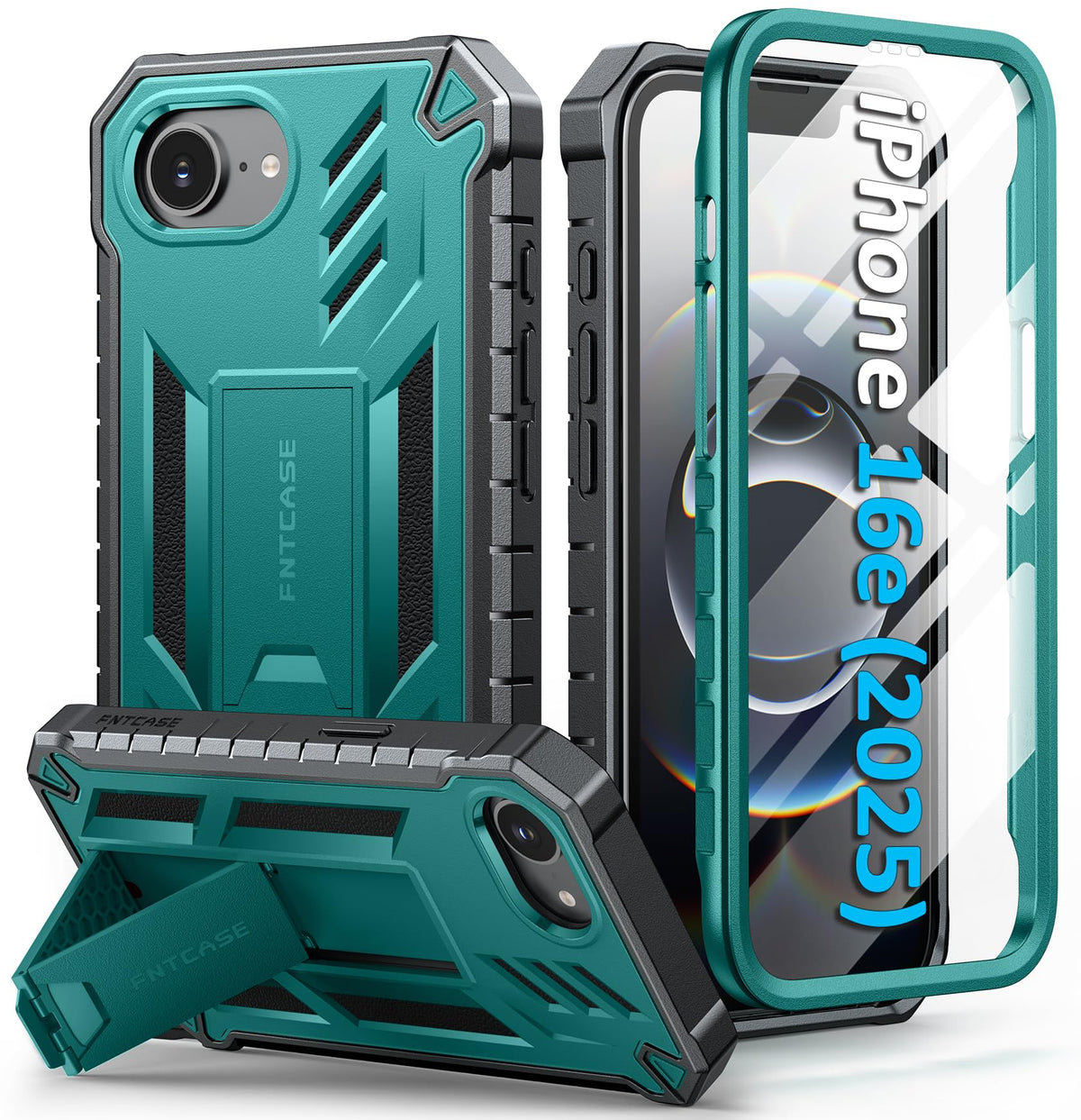 FNTCASE for iPhone 17e Case with Built-in Screen Protector and Kickstand