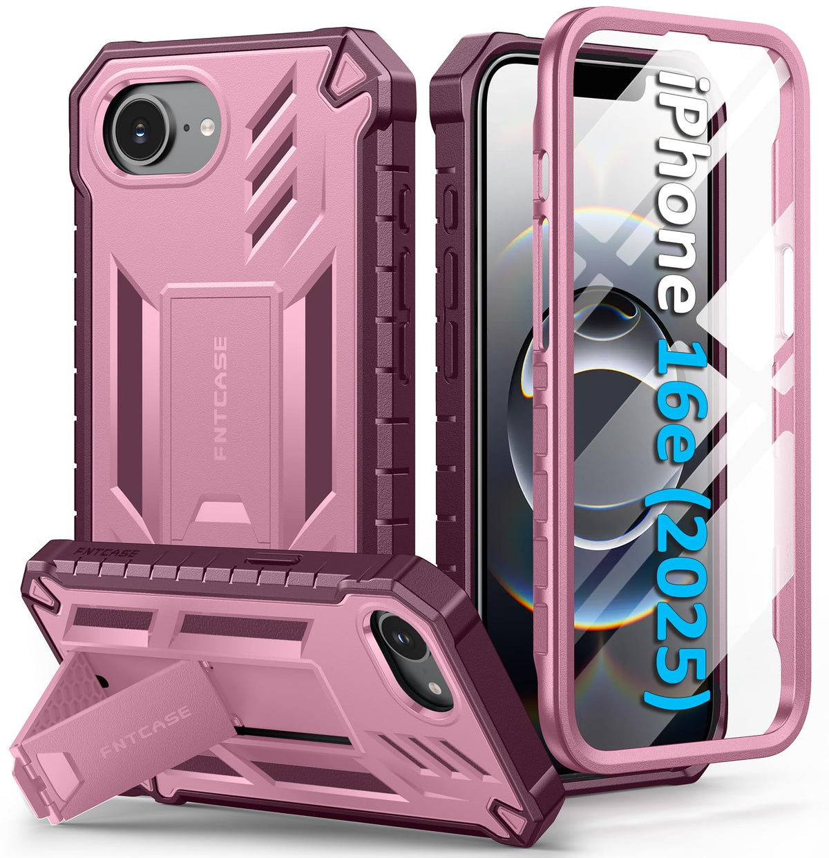FNTCASE for iPhone 17e Case with Built-in Screen Protector and Kickstand
