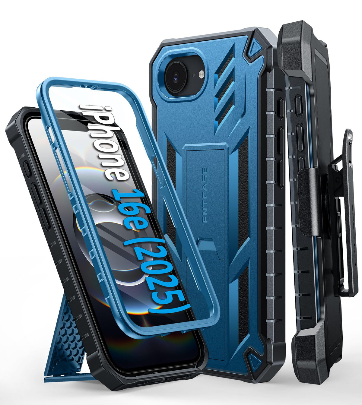 FNTCASE for iPhone 17e Case with Built-in Screen Protector and Kickstand