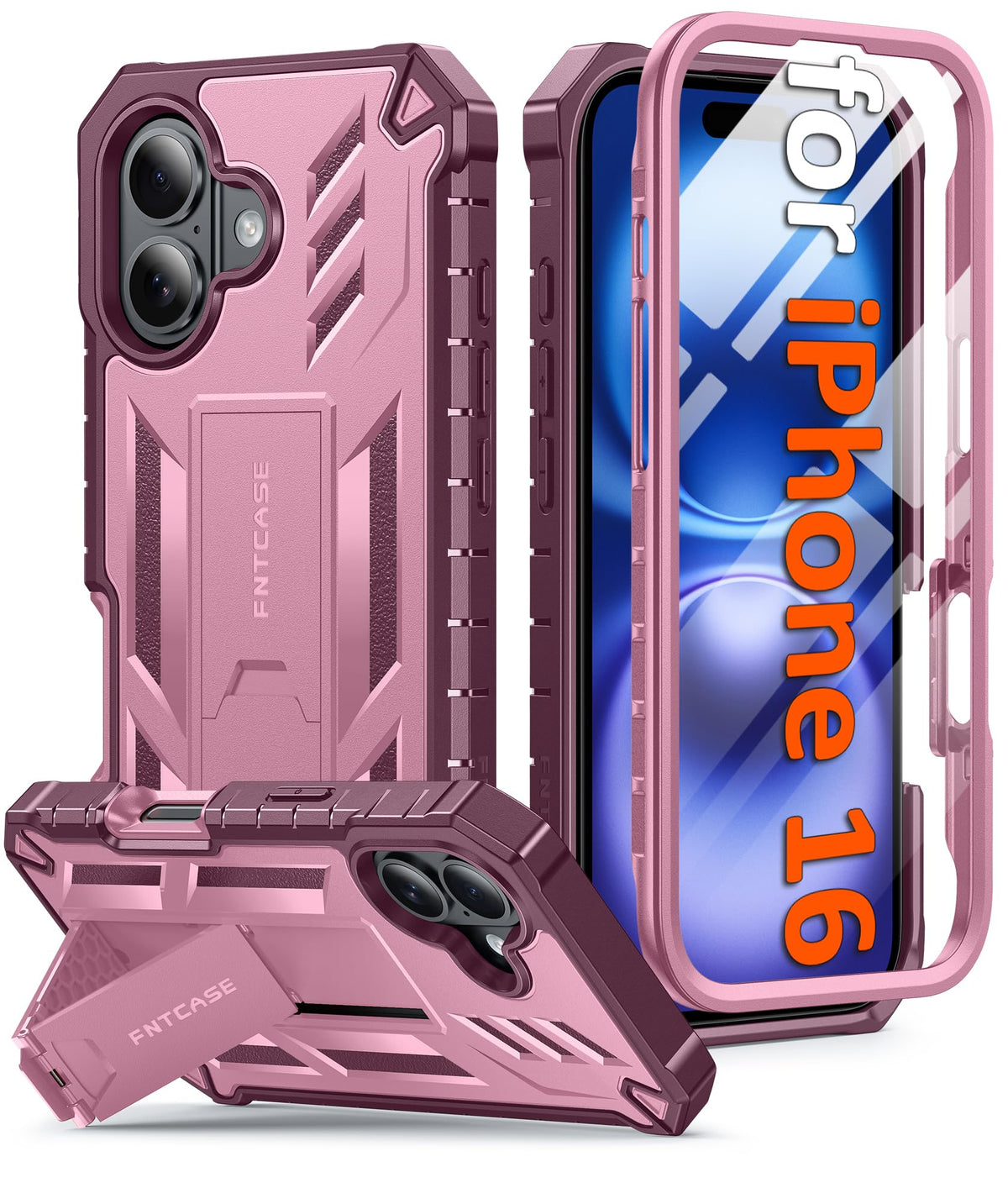 FNTCASE for iPhone 17e Case with Built-in Screen Protector and Kickstand