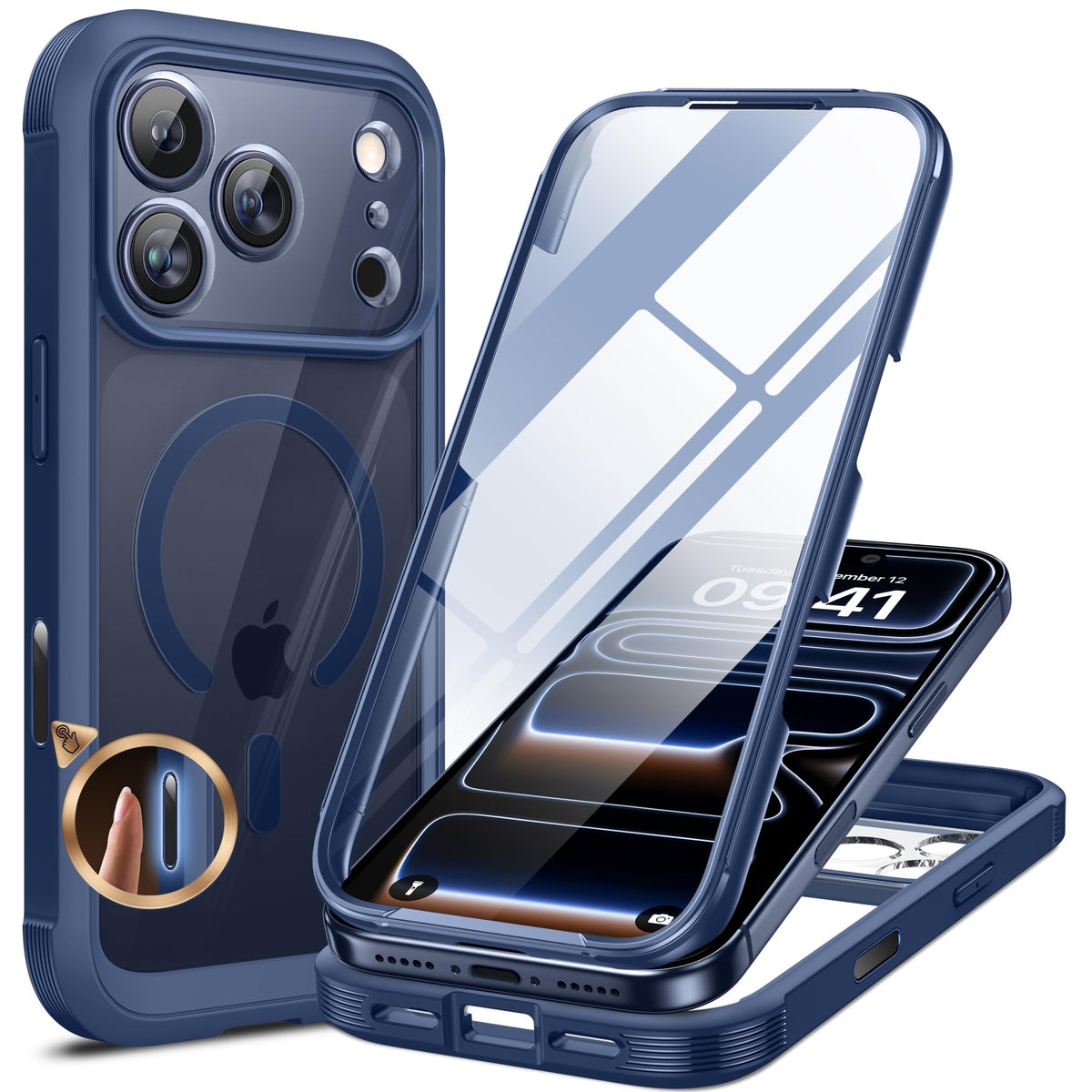 Miracase Magnetic for iPhone 15 Pro Max Case 6.7'' [Compatible with Magsafe] Full-Body Drop Proof Bumper Phone Case for iPhone 15 Pro Max with Built-in 9H Tempered Glass Screen Protector,Black