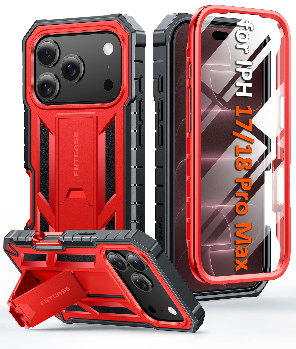 FNTCASE for iPhone 17e Case with Built-in Screen Protector and Kickstand