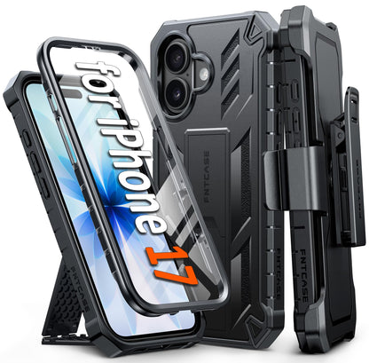FNTCASE for iPhone 17e Case with Built-in Screen Protector and Kickstand