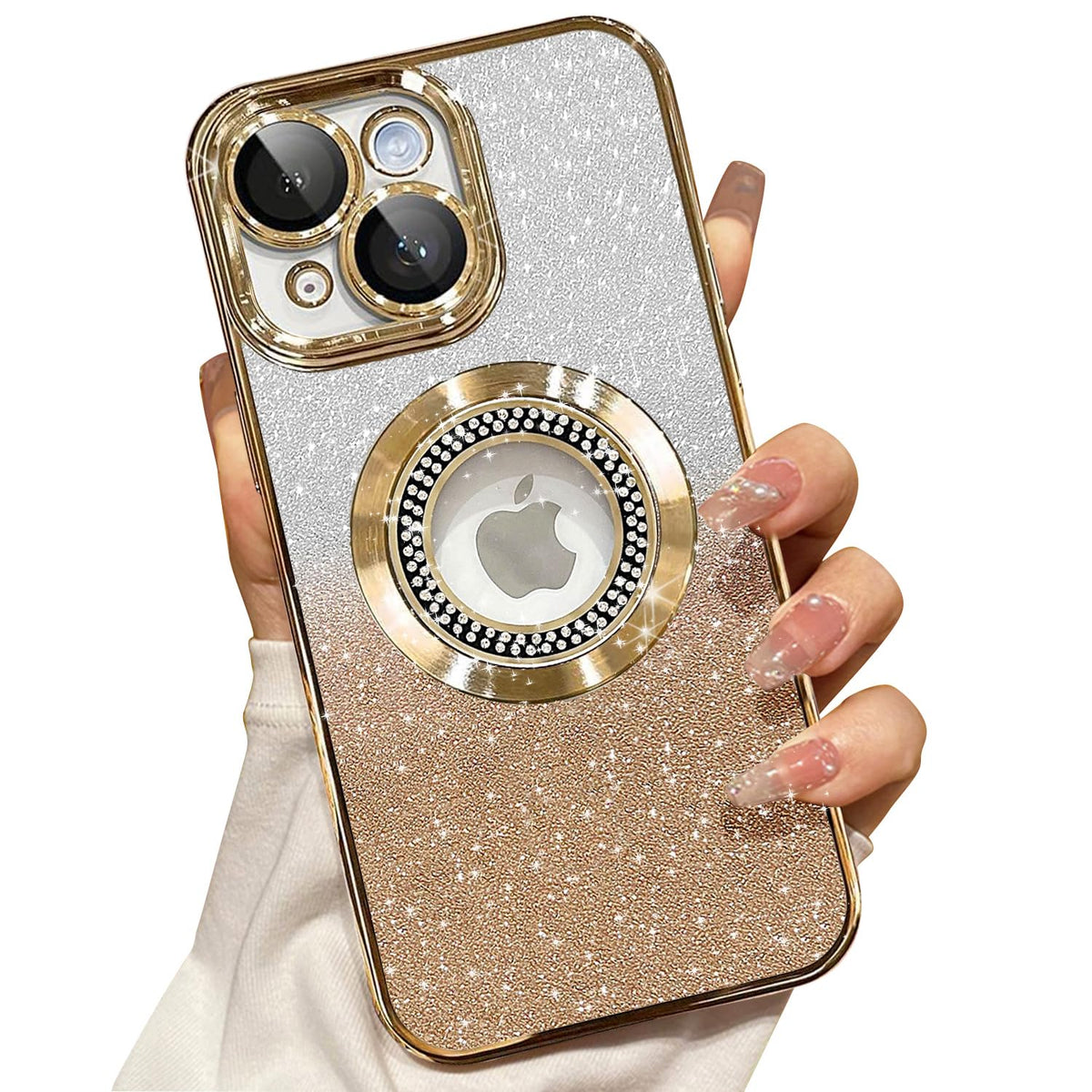 Misscase for iPhone 14 Magnetic Glitter Case Compatible with MagSafe,Full Protection Slim Shockproof Anti-Scratch Case with Camera Lens Protector Logo View Dust-Proof Net for Women Gold