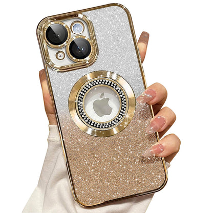 Misscase for iPhone 14 Magnetic Glitter Case Compatible with MagSafe,Full Protection Slim Shockproof Anti-Scratch Case with Camera Lens Protector Logo View Dust-Proof Net for Women Gold