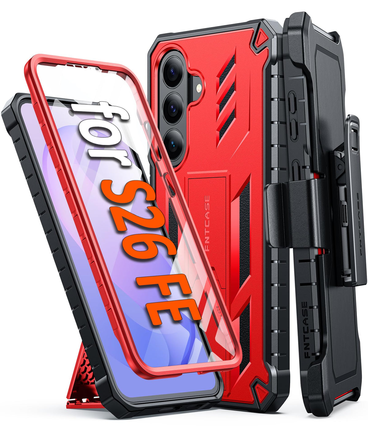 FNTCASE for Samsung Galaxy S25-FE Case with Belt Clip and Kickstand Black