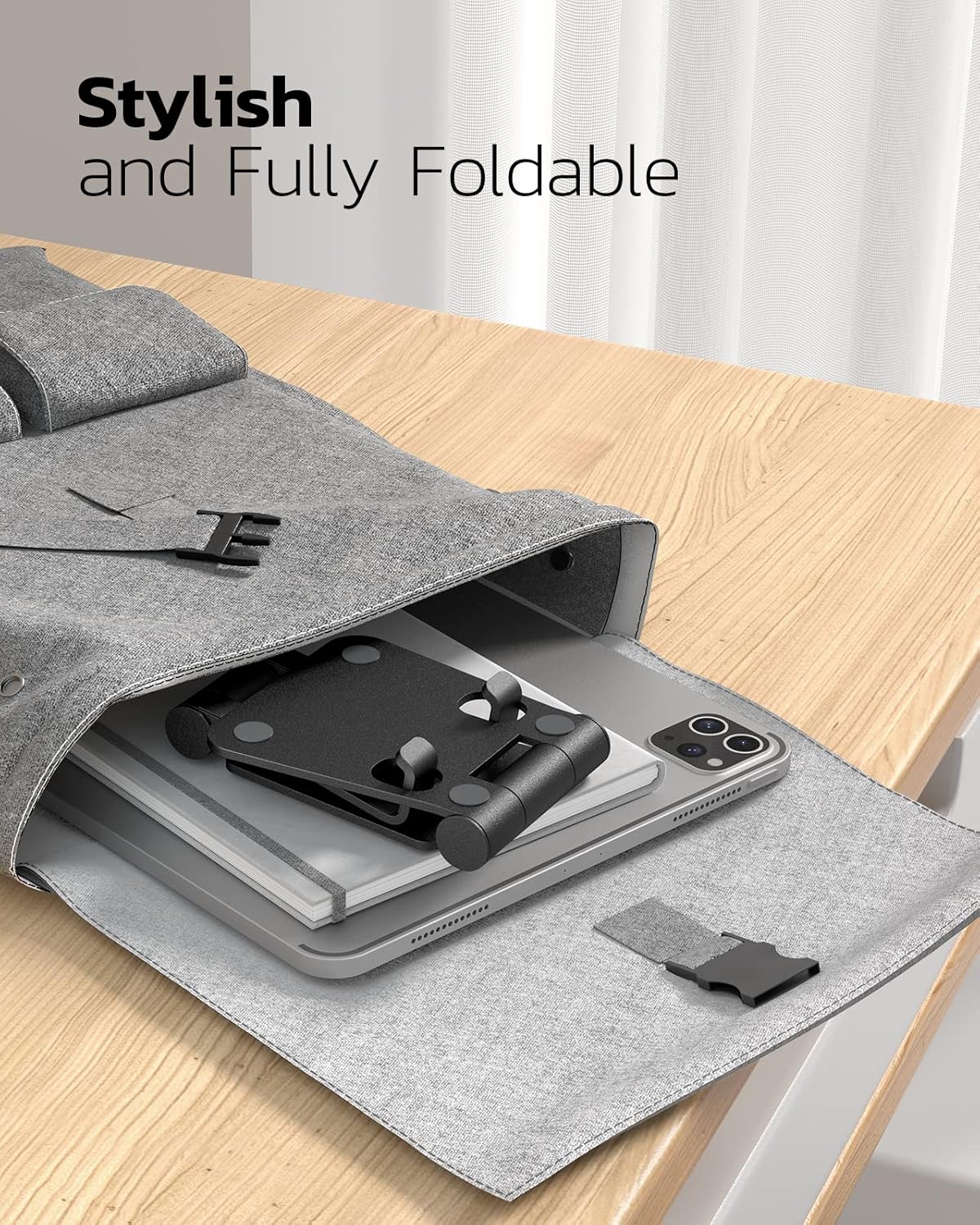 Nulaxy 2 Pack Aluminum Dual Folding Cell Phone Stand for Desk, Black&Silver