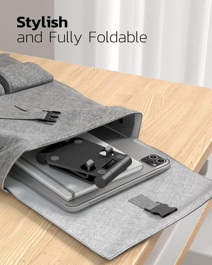 Nulaxy 2 Pack Aluminum Dual Folding Cell Phone Stand for Desk, Black&Silver