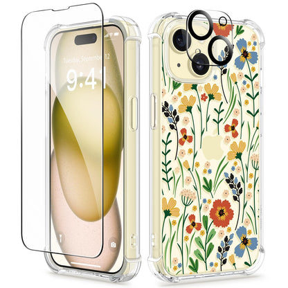 GVIEWIN for iPhone 14 Case Floral, Screen Protector & Camera Lens Protector