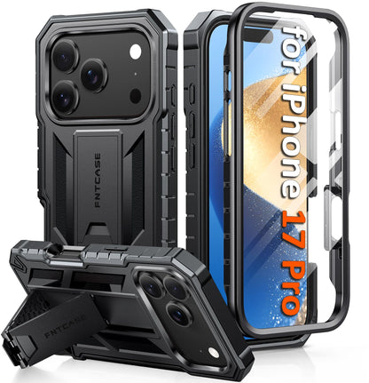 FNTCASE for iPhone 17e Case with Built-in Screen Protector and Kickstand