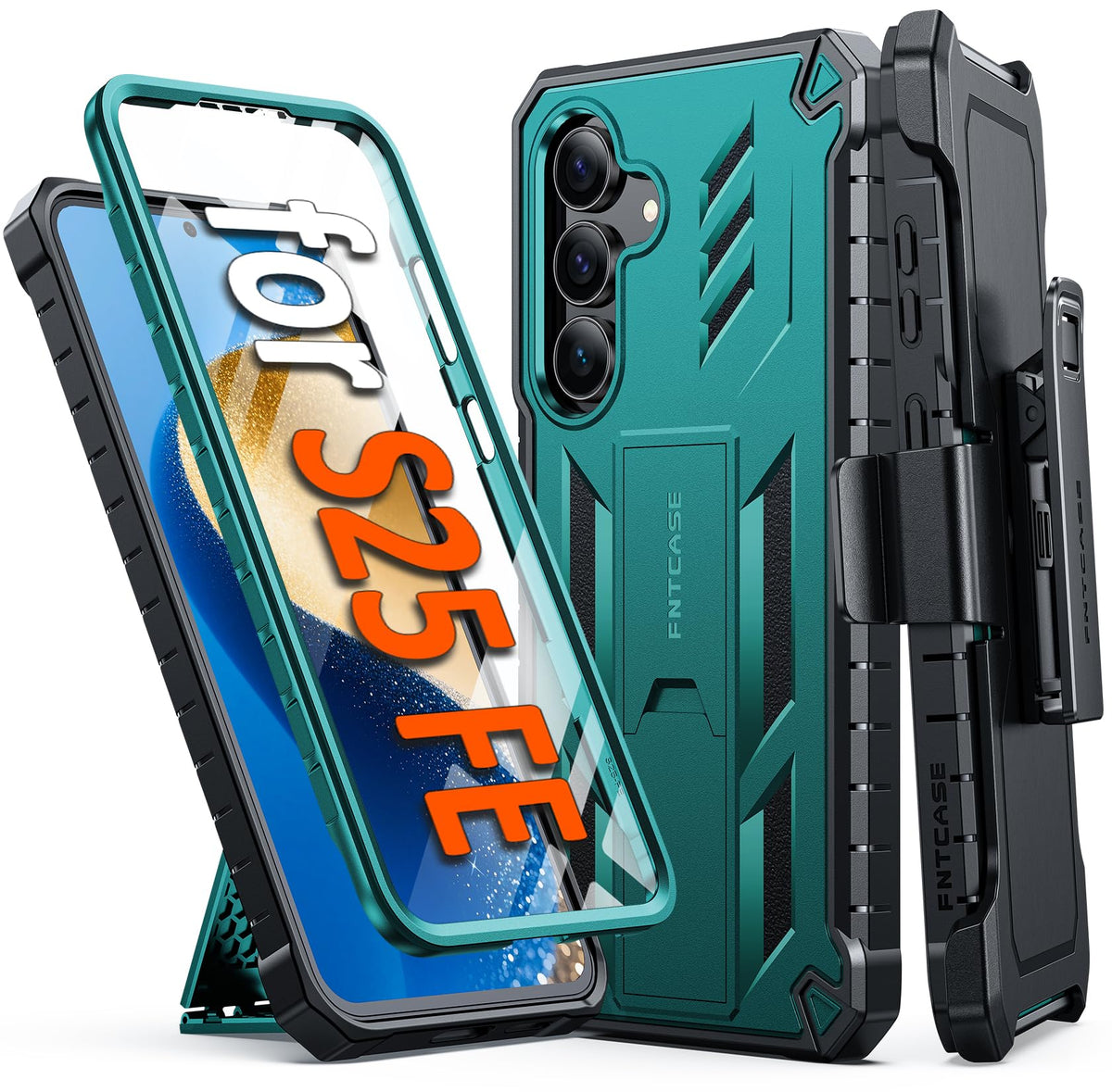 FNTCASE for Samsung Galaxy S25-FE Case with Belt Clip and Kickstand Black