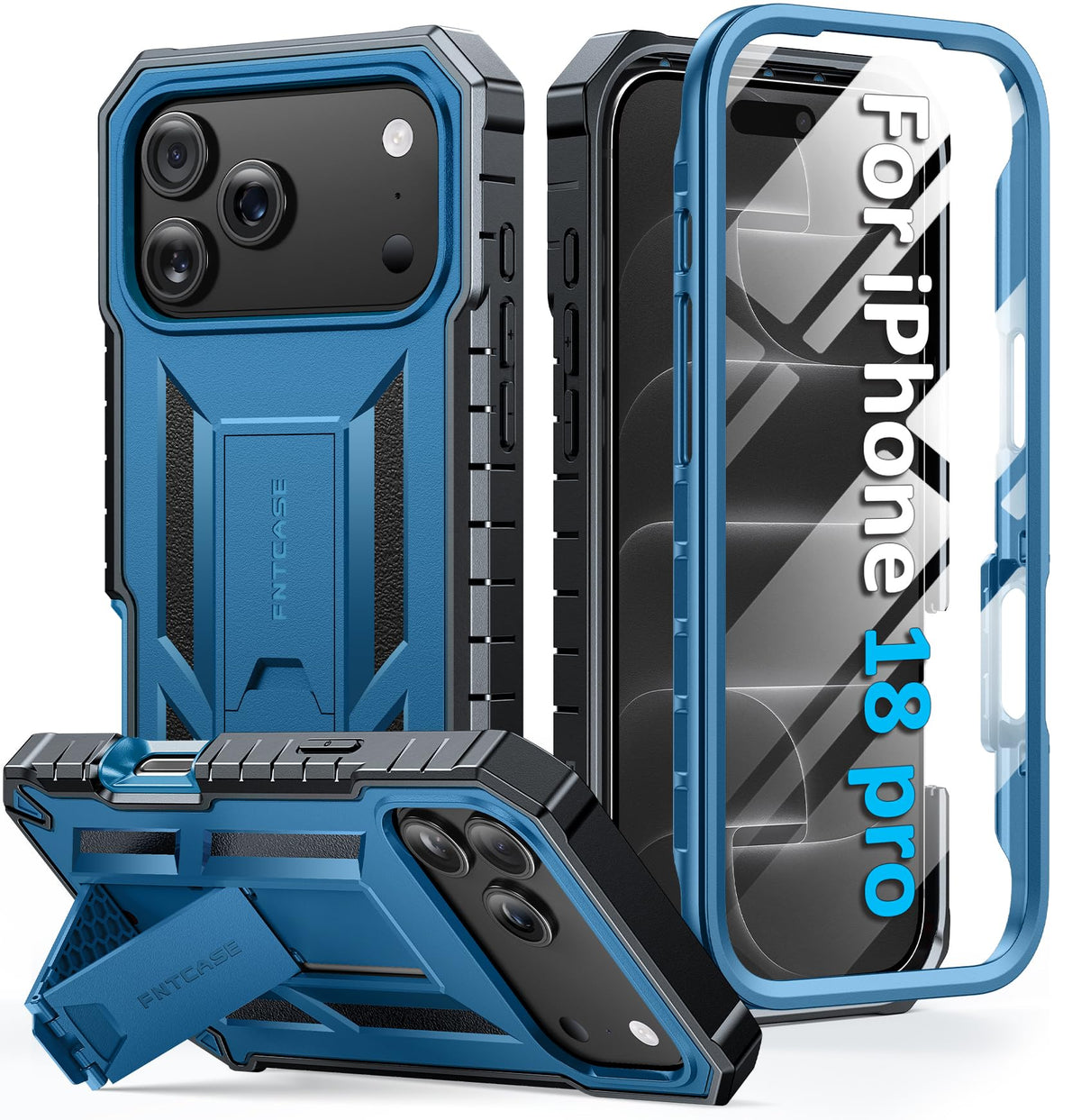FNTCASE for iPhone 17e Case with Built-in Screen Protector and Kickstand