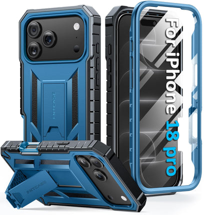 FNTCASE for iPhone 17e Case with Built-in Screen Protector and Kickstand