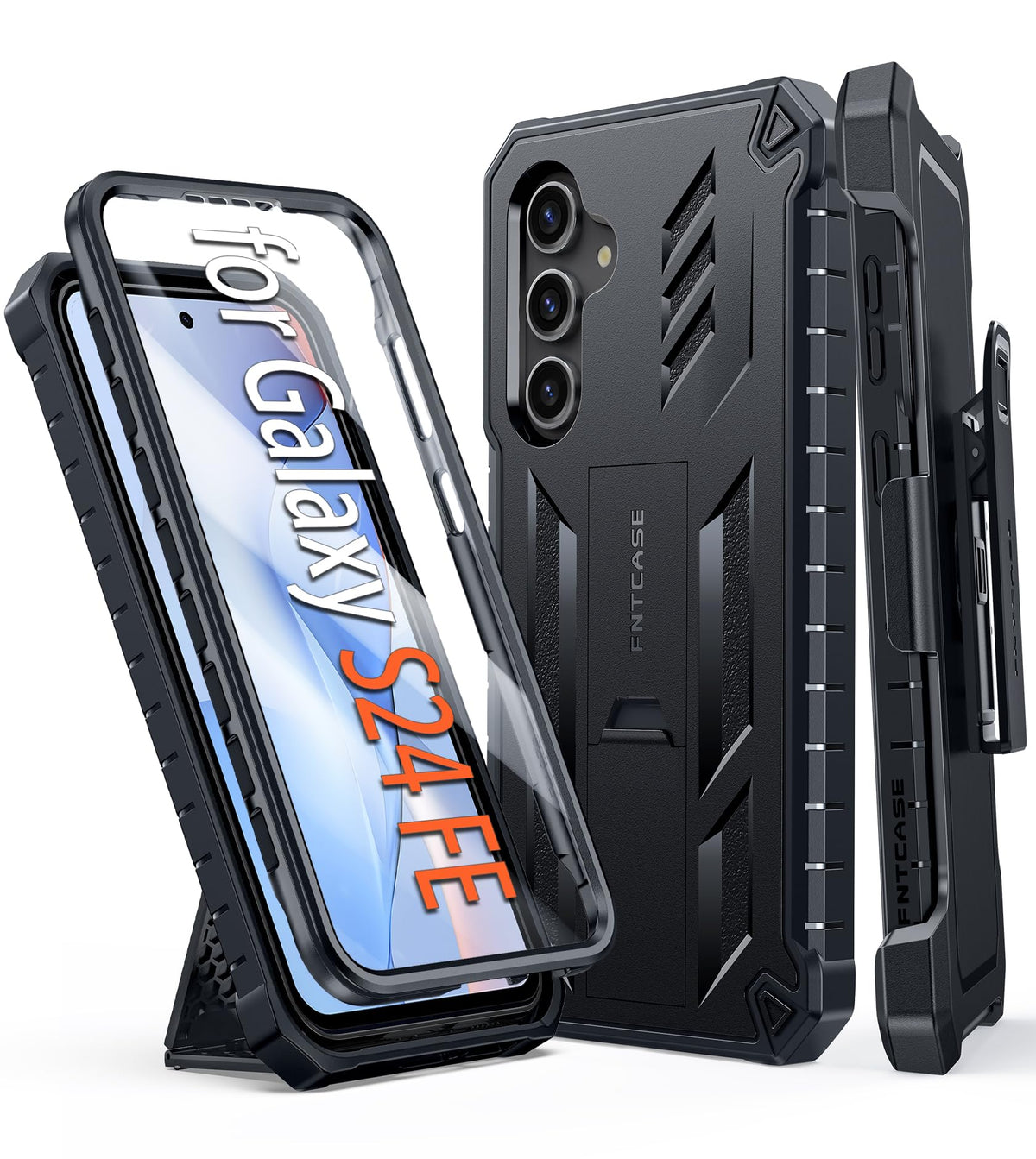FNTCASE for Samsung Galaxy S25-FE Case with Belt Clip and Kickstand Black