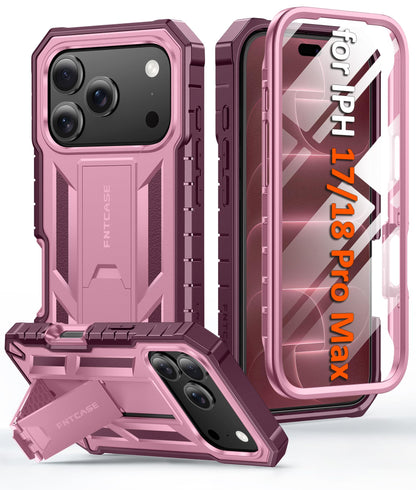FNTCASE for iPhone 17e Case with Built-in Screen Protector and Kickstand