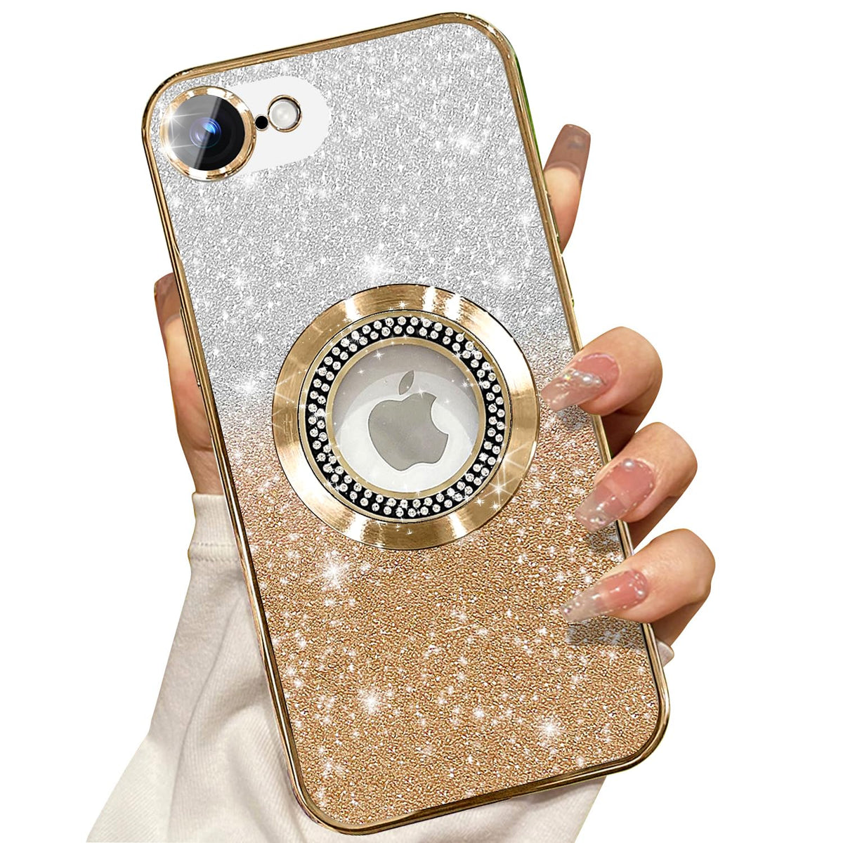 Misscase for iPhone 14 Magnetic Glitter Case Compatible with MagSafe,Full Protection Slim Shockproof Anti-Scratch Case with Camera Lens Protector Logo View Dust-Proof Net for Women Gold